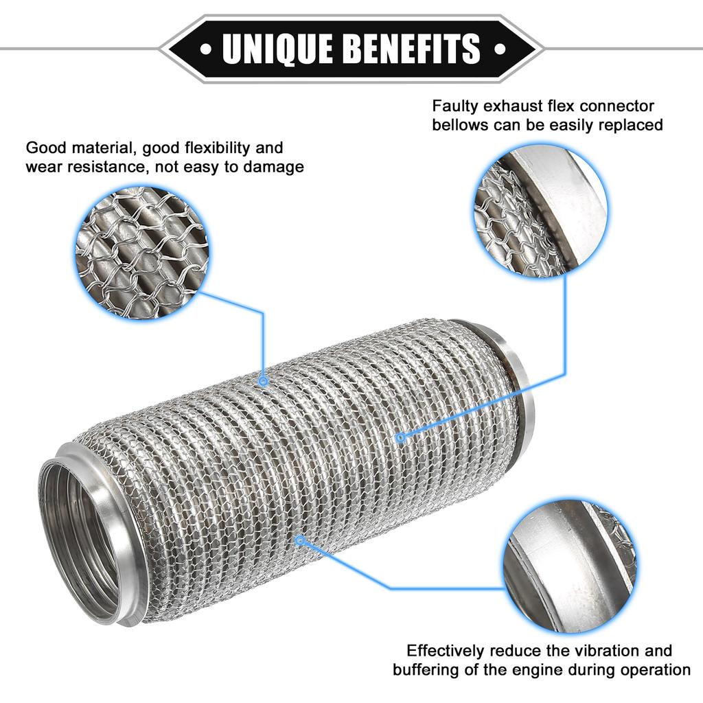 ABSOPRO Auto Auspuff Flexibles Auspuff Flex Verbindungsrohr Universal für Langlebiges Edelstahl Silberton Rohr, 76x254mm, Faltenbalg, Autos, Stahl,