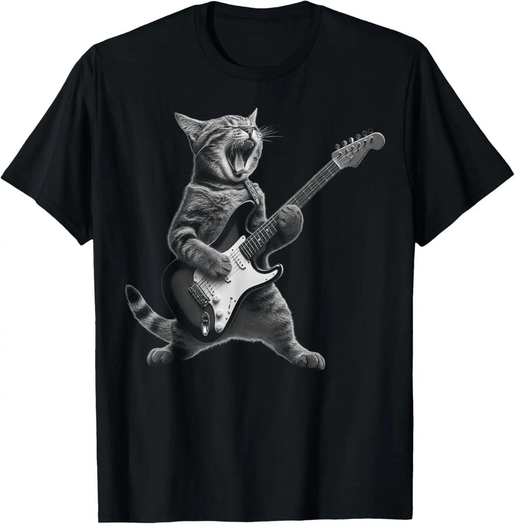 Lustige Gitarren-Katze Rock-Humor Katzenliebhaber Katze spielt Gitarre T-Shirt Muster T-Shirt süße Musik Rock Comic Kätzchen Kostüm Geschenk Oberteile
