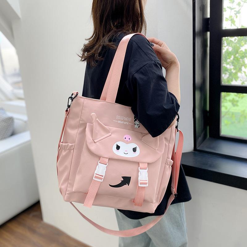 Kuromi New Series Girls Large Capacity Messenger Bag Fashion Cartoon Tote Bag All Match Students Causal Oxford Cloth Bag