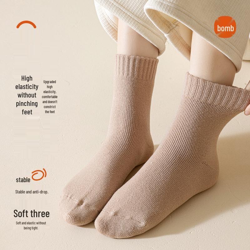 Women's Cashmere Mid-Calf Velvet-Enhanced Socks for Autumn and Winter
