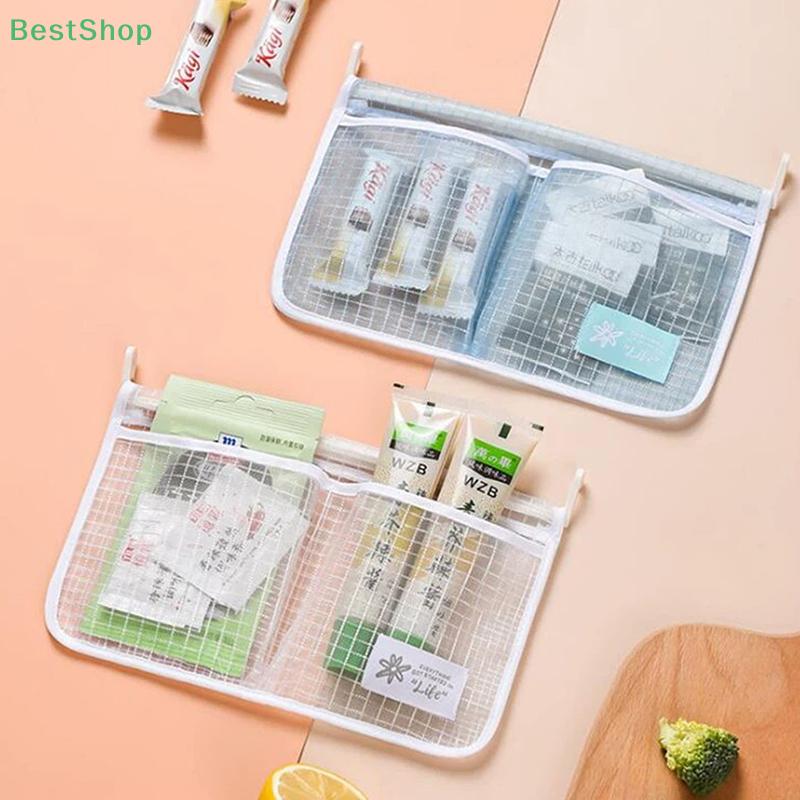 Refrigerator Storage Mesh Bag,Double Compartment Sauce Packet Storage Bag,Refrigerator Mesh Hanging Storage Bag