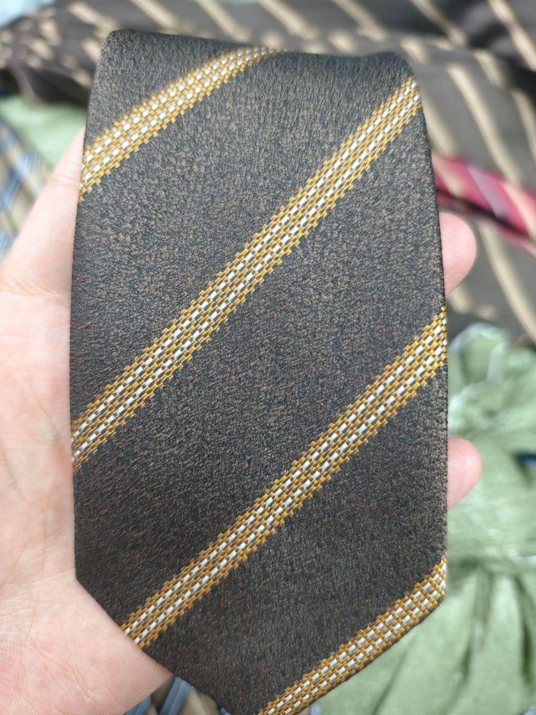 Unisex Japanese Academic Style Striped Tie In Coffee Khaki Brown for Students
