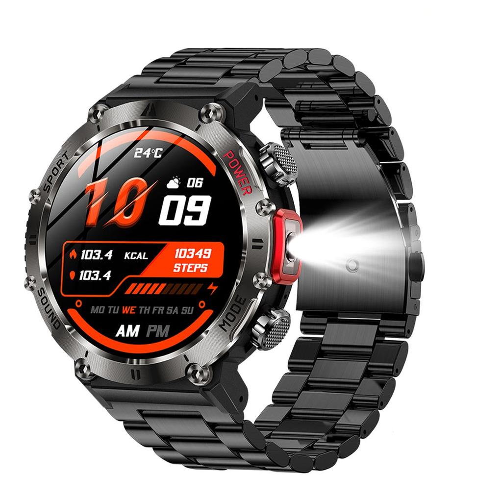 Smart Watch QTLLBT, Message Notification, Wireless Call Function, Calorie Tracker, Pedometer, Built-in LED Flashlight, 100+ Sports Modes