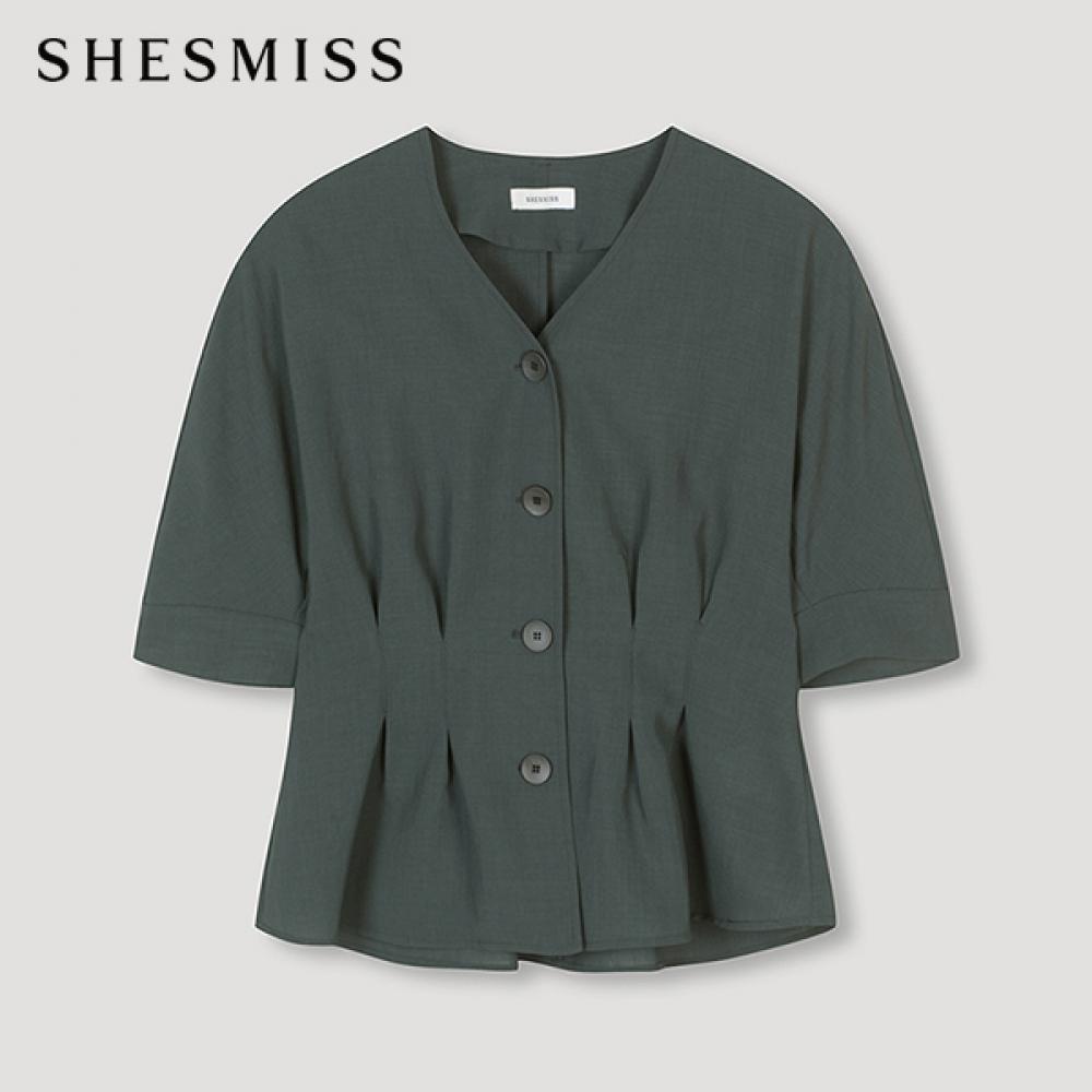 

She S miSS V Neck Pin Tuck Puff blouSe Swwbln22010 De DARK GREEN/55