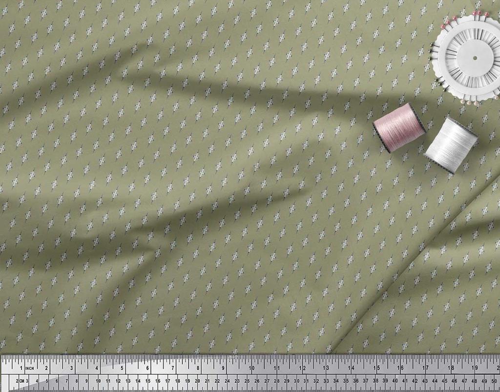 Soimoi Japan Crepe Satin Fabric Dot & Leaves Small Motif Shirting Print Fabric by the Metre 42 Inch