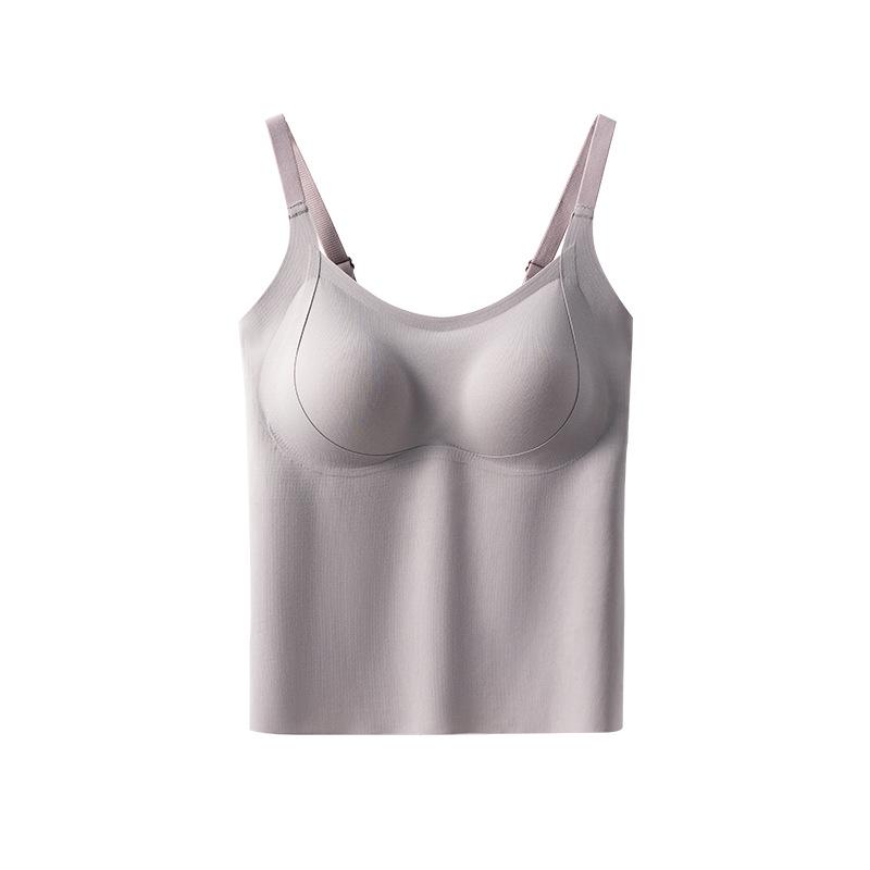 Summer ice silk seamless base with chest pad, sling vest gathered inside and outside, beautiful back bra