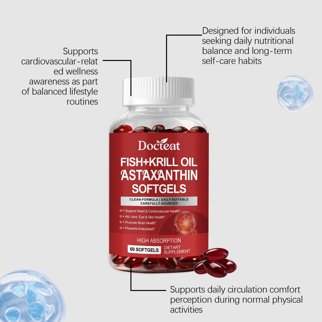 DOCTEAT Astaxanthin Fish Oil Capsules - Gentle Daily Support for Body Comfort.