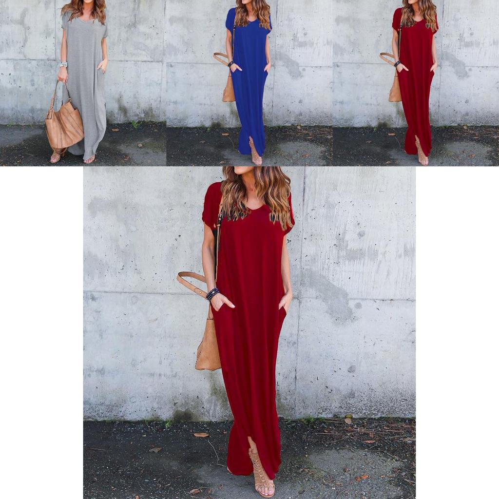 Premium Quality Women Summer Maxi T-shirt Dress With Short Sleeves And Pockets