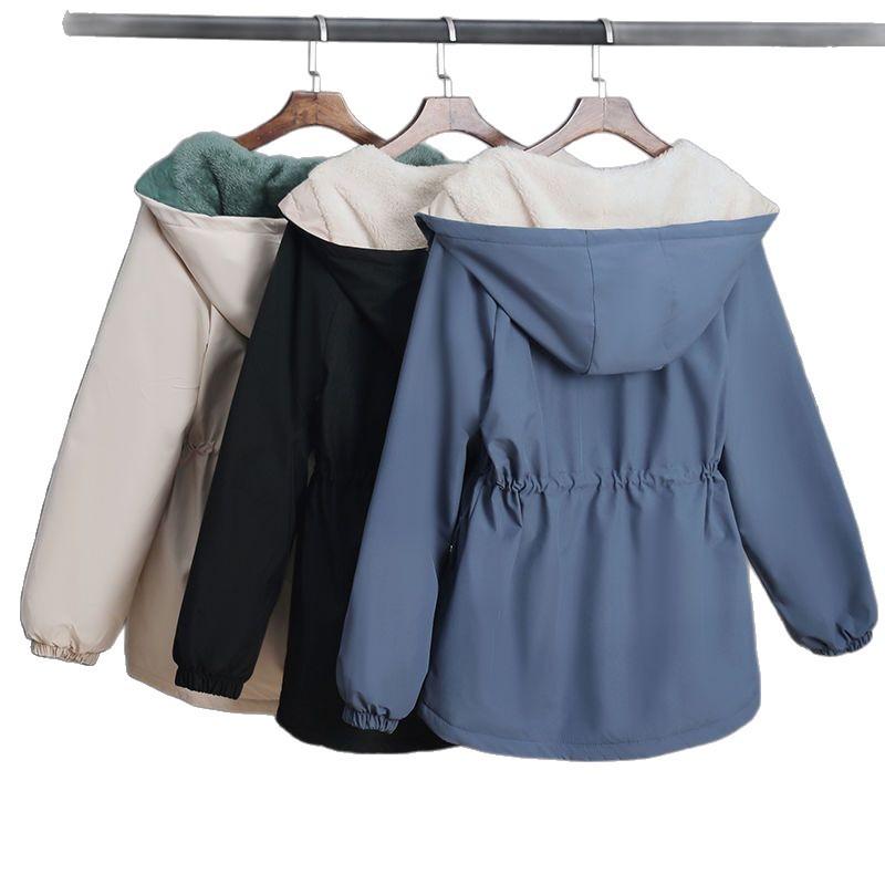 Damen Print Kapuzenjacke Herbst Verdicken Thermisch Lässiger Trenchcoat Warme Winter Parkas Übermantel