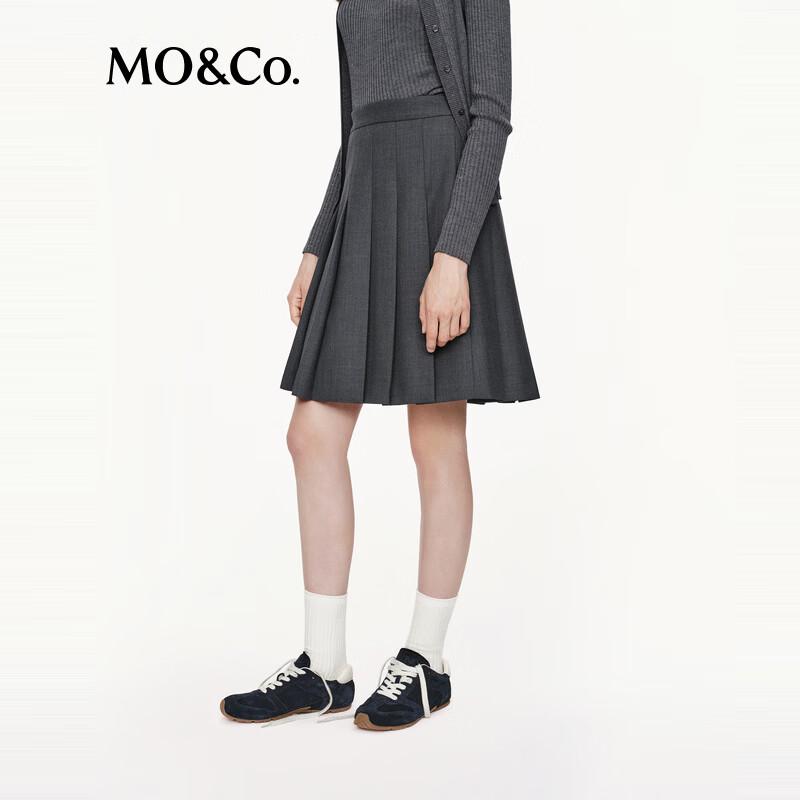 MO&Co. C+ Collection Wool-Blend High-Waisted Pleated A-Line Midi Skirt