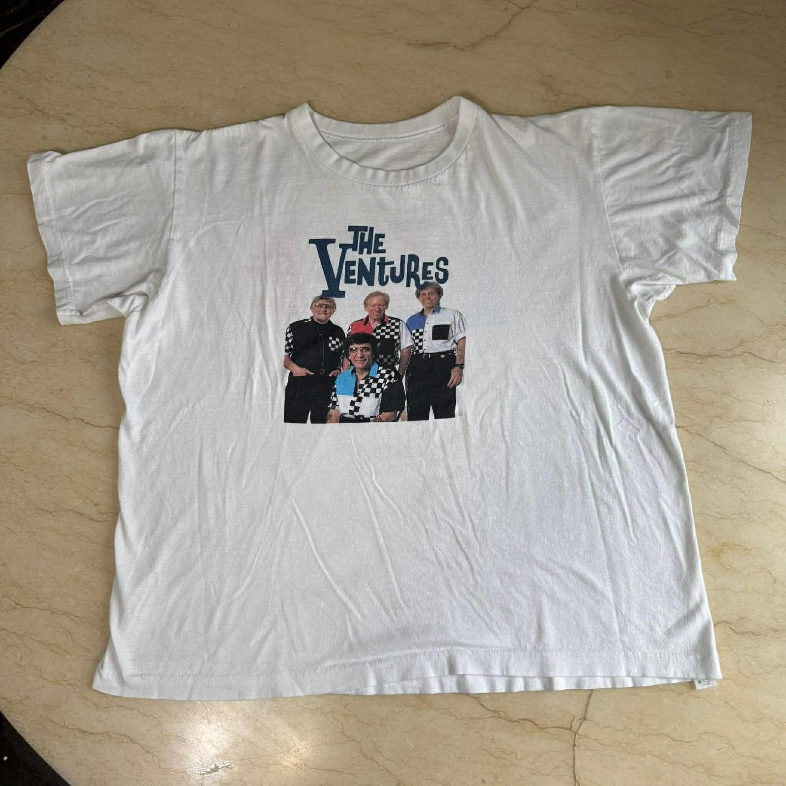 The Ventures Men s White Graphic Print Tour Cotton Crew Neck One Size Unisex T-Shirt L