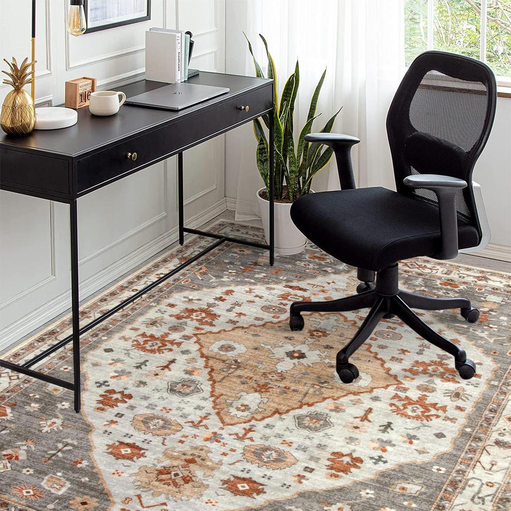 HAOCOO Washable Suitable for All Ethnic Style Fits Tatami Memory Odor Indoor Desk Dining Compatible with Heated Antique Ethnic Pattern Rug, Carpet,