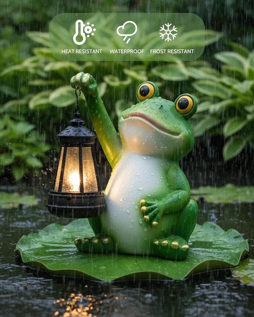 Solar Frog Garden Statue Light, Outdoor Waterproof Decorative Lantern, Cute Yard Art for Garden Patio or Porch