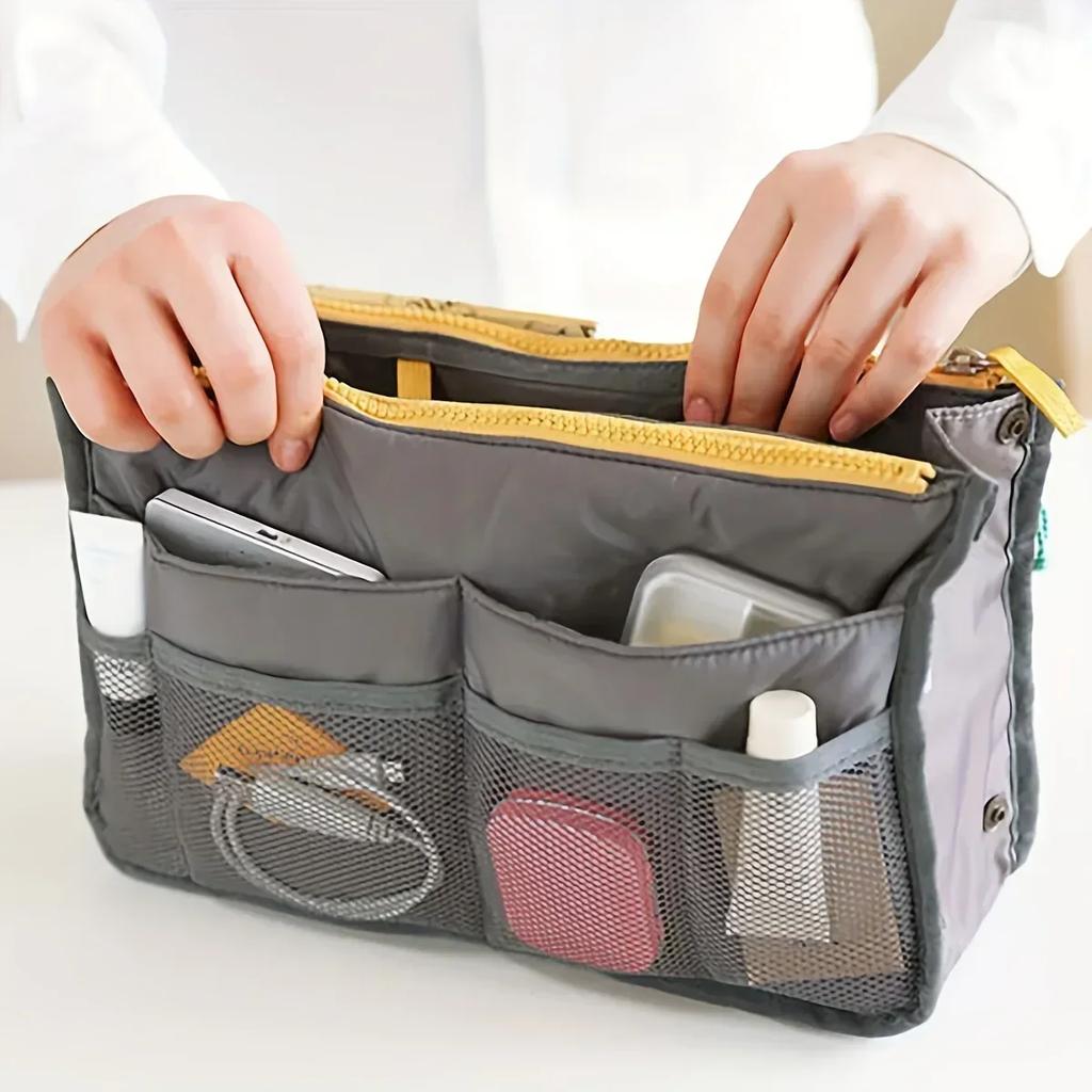 Women Cosmetic Organizer Bag Nylon Travel Insert Organizer Handbag Foldable Large Capacity Insert Bag Liner Makeup Tote