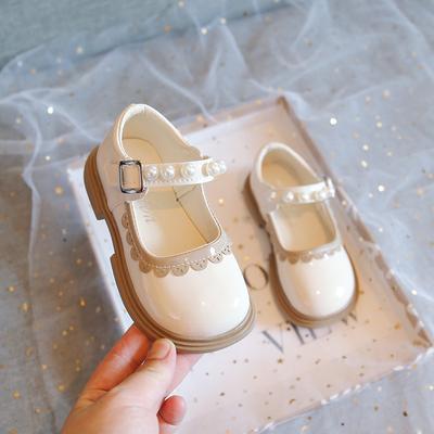 Children Lace Leather Shoes Spring Girls Pearl Cute Single Shoes Fashion Soft Bottom Princess Shoes