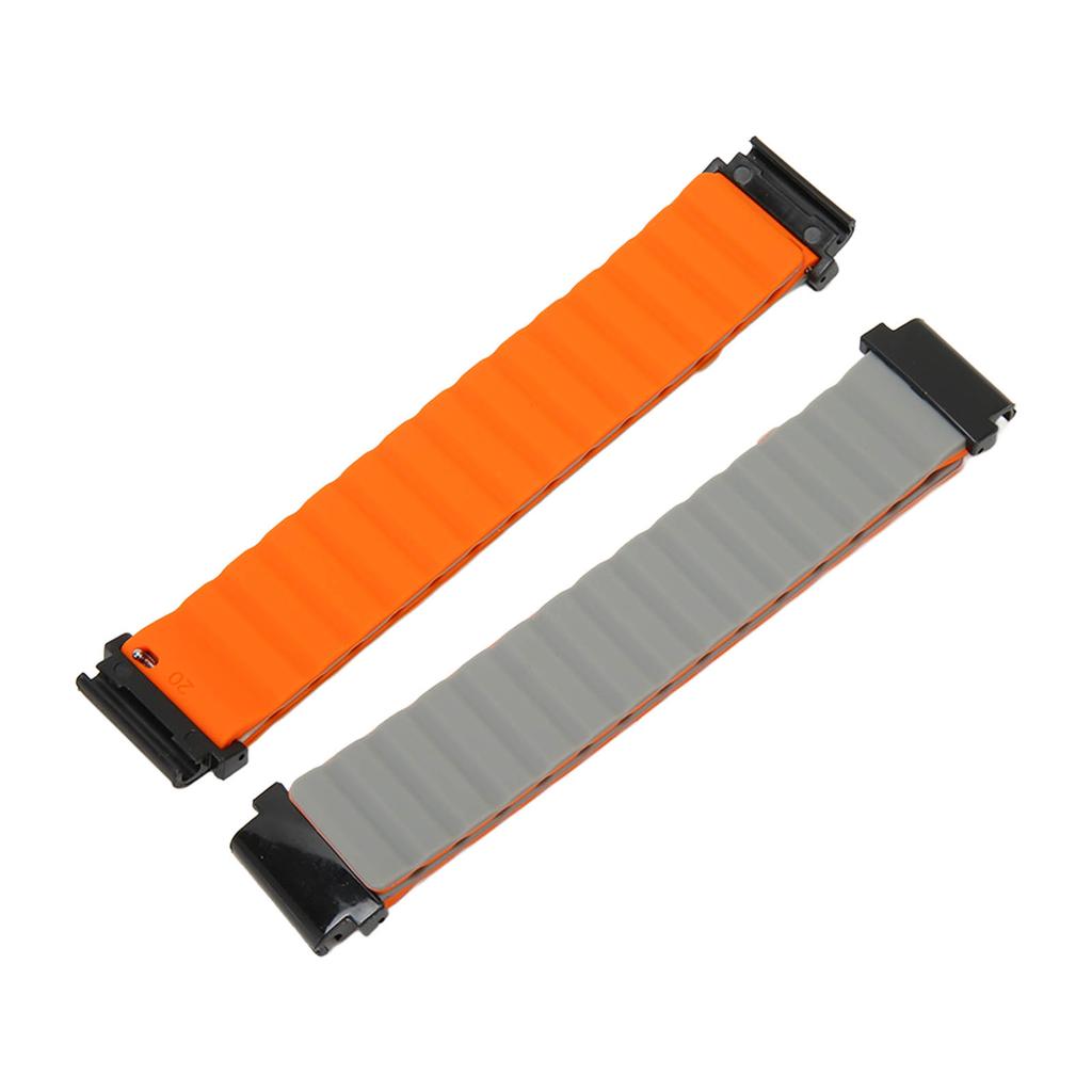 Magnetic Watch Band Adjustable Quick Release Silicone Watch Strap 20mm Fit for Garmin Fenix 7S 6S 5S Gray and Orange