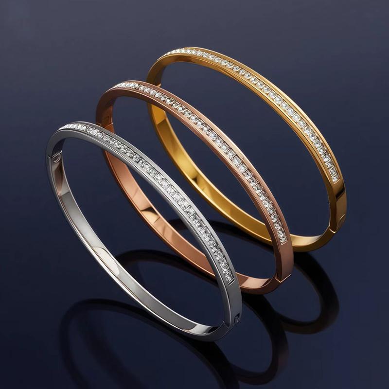 Fashion Diamond-Encrusted Straight Buckle Bracelet - Sparkling Crystal Bangle For Women Party Daily Jewelry