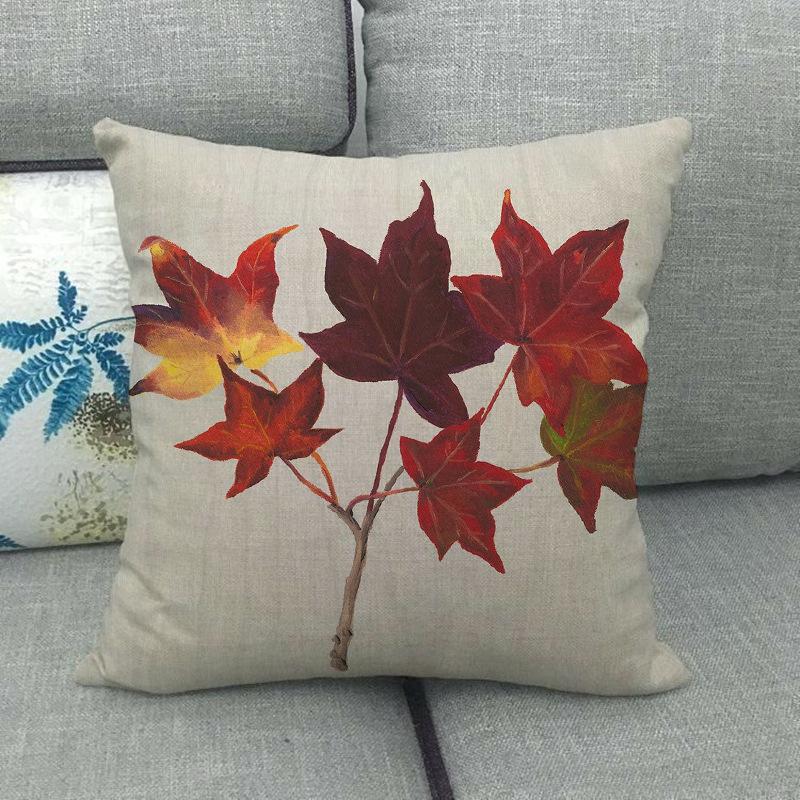 Autumn Maple Plants Digital Printing Short Plush Pillow Covers Decorative For Car Sofa Office Cushion Cover Home Goods
