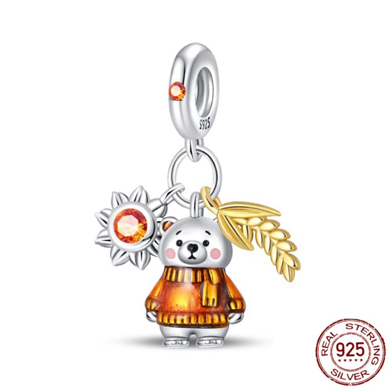 Copper Autumn Brown Music Squirrel Scarecrow Pumpkin Maple Leaves Charm Bead Women'S Bracelets Diy Jewelry Gift