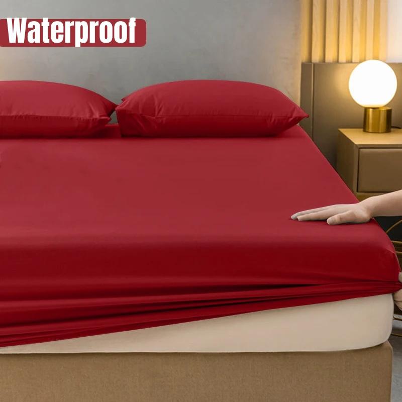 2025 Solid Color Bed Fitted Sheet Waterproof Bedcover Bed Sheet 1pc Mattress Cover Soft Comfortable Fitted Sheet Washable Durable Mattress Protector