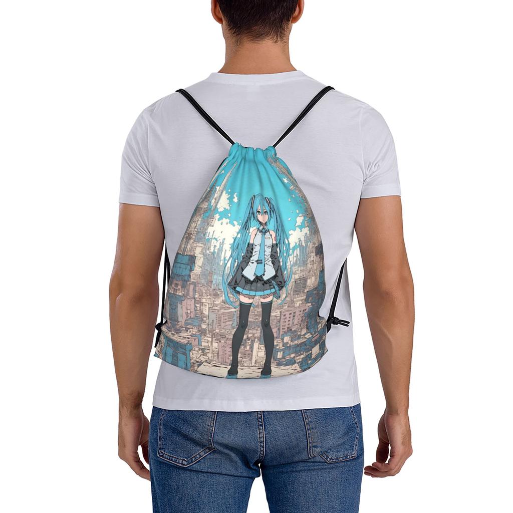 Custom Hatsunes Anime Mikus Drawstring Backpack Sports Gym Bag for Men Women Manga Training Sackpack