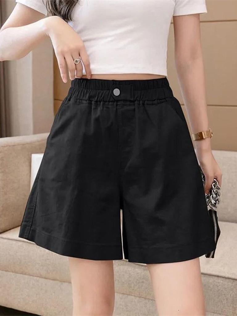 Women's Summer High Waist Pure Cotton Casual Shorts - Korean Style Plus Size, Loose Fit, Wide Leg Capri Pants