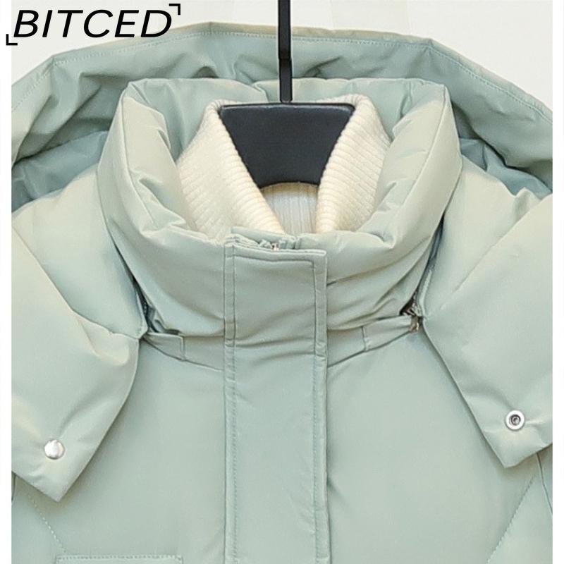 BITCED Winter Detachable Hood Cotton Coat for Women Mid-Length Thickened Cotton Coat Over-the-Knee Length Women's Cotton Jacket Outerwear