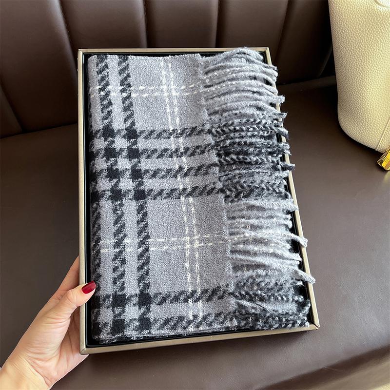 Women Acrylic Scarf Winter Vintage Preppy Style Plaid Wrap Scarves Pashmina Mujer Foulard Bufanda Shawl Unisex Men Tassel Stoles