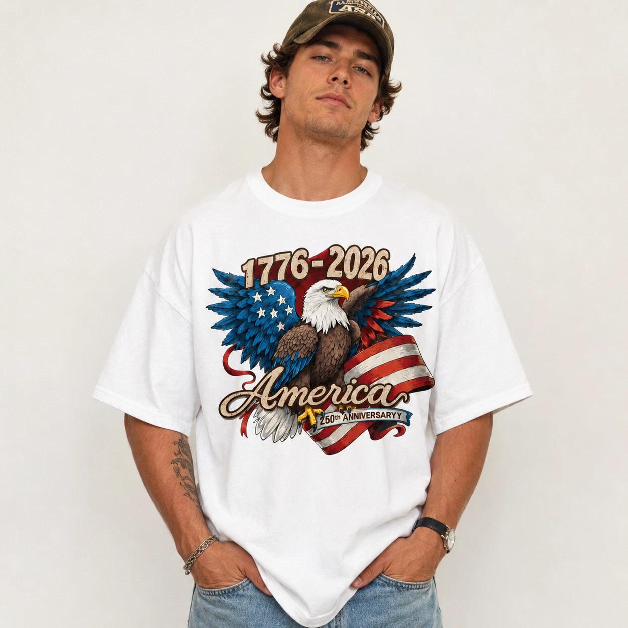 USA 250th Anniversary 1776-2026 Eagle Patriotic Graphic Men s T-Shirt L