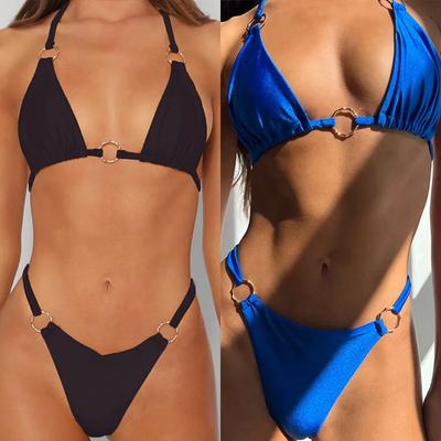 Grenzüberschreitender Nylon-Bikini Damen Sexy Badeanzug Dreieckshose Separates Badebekleidung Glänzender Stoff Chinesischer Hersteller