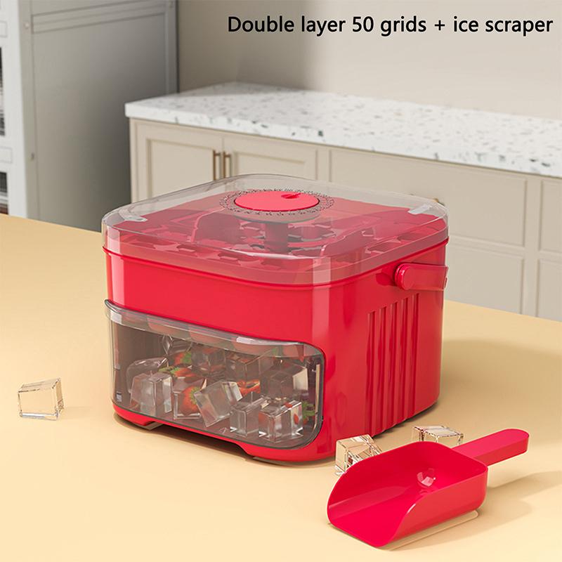 

Extra-Large 50-Ice Cube Maker With Easy Glide Double Layer Food-Grade Tray For Refrigerator Perfect For Whiskey & Cocktails