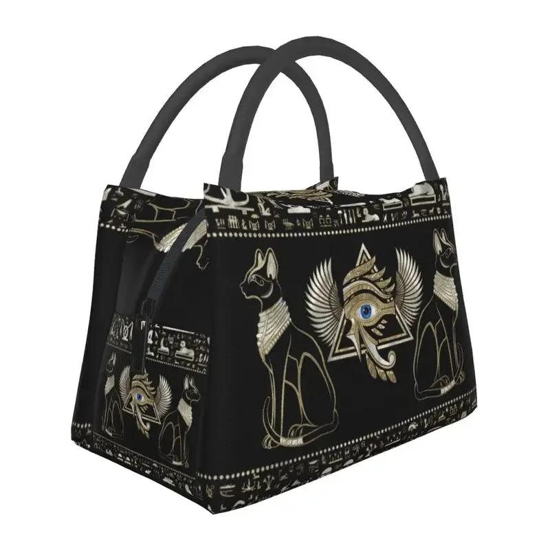 Egyptian Cat Goddess Bastet Insulated Lunch Bags for Outdoor Picnic Ancient Egypt Symbol Waterproof Thermal Cooler Lunch Box