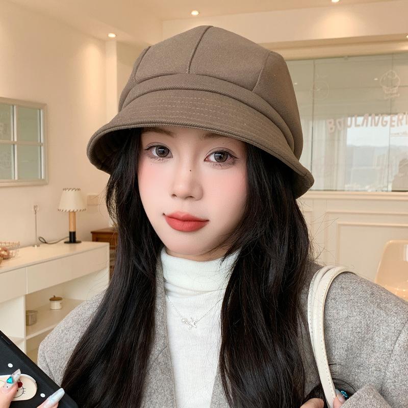 Autumn and winter hat women's big head circumference shows face small octagonal hat advanced temperament bucket hat versatile basin hat