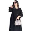 Women Modest Abaya Maxi Dress Contrast Turn‑down Collar Long Sleeve Color‑Trim Loose Fit Casual Long Robe Dress