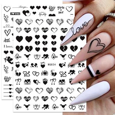 Nails Stickers Art Decals Tips 3D Self-Adhesive Valentine's Day Heart Manicure ;