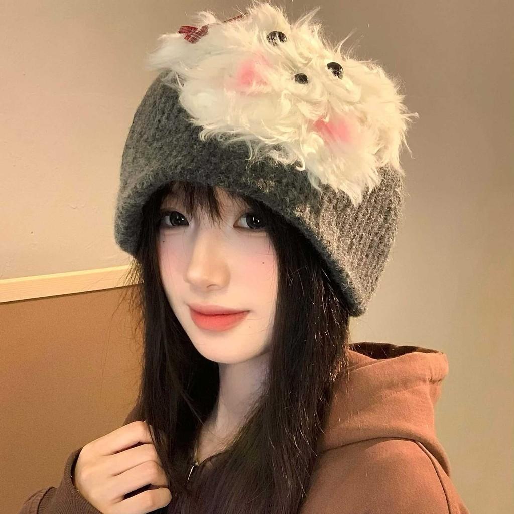 Trendy Dog Knitted Plush Winter Hat For Women Soft And Warm Accessory Fashionable