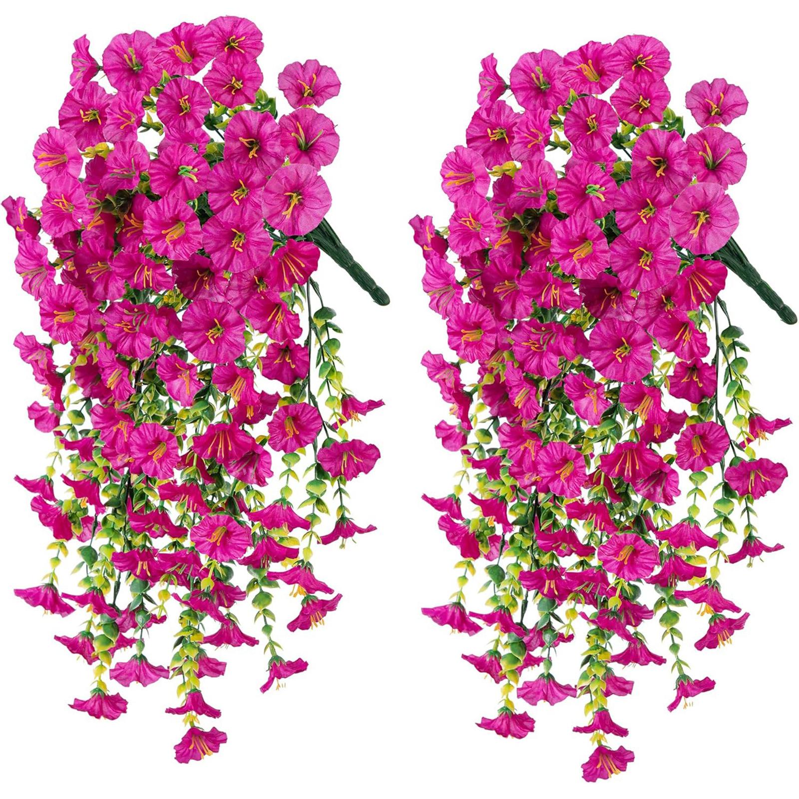 

2 шт. Искусственная ипомея и эвкалипт Подвесное украшение Устойчивое к УФ-лучам Идеально подходит для дома, сада, свадеб горячий розовый