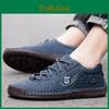 Blue Leather Driving Shoes Men Casual Shoes Handmade Outdoor Hiking Shoes Flats Plus Size