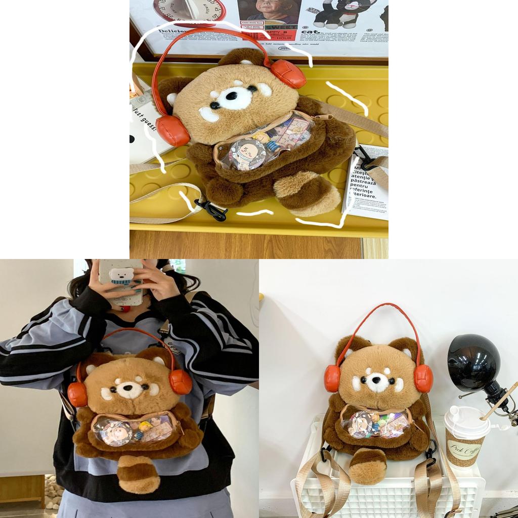 Raccoon Plush Backpack With Nylon Material Soft Serve For Daily Commute And Casual Use