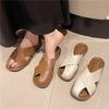 Hollow Flat Bottom Soft Bottom Bag Head Half Slippers Women's Summer 2025 Korean Version Round Head Lazy Slippers Women Wear Sandals Women