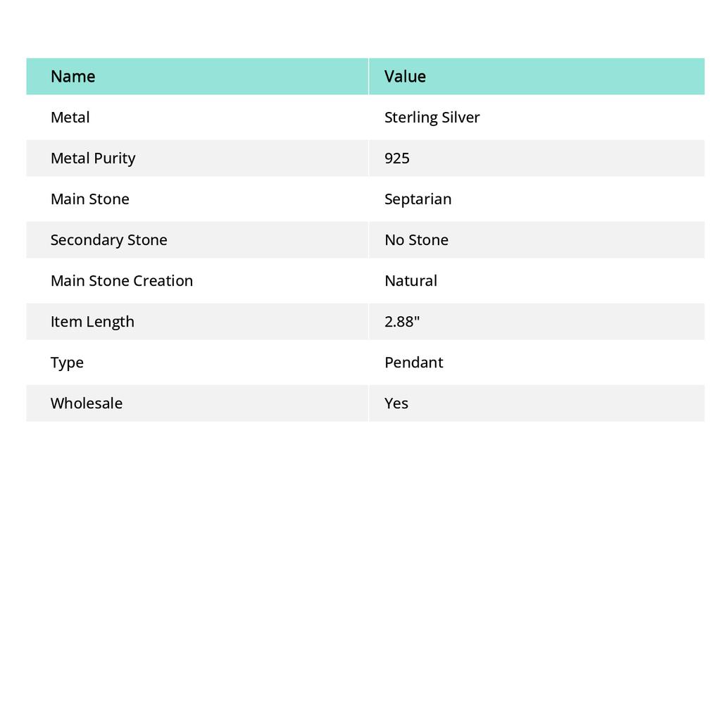 Natural Septerian Stone Gemstone 925 Sterling Silver Gift Pendant 2.88" S4r48