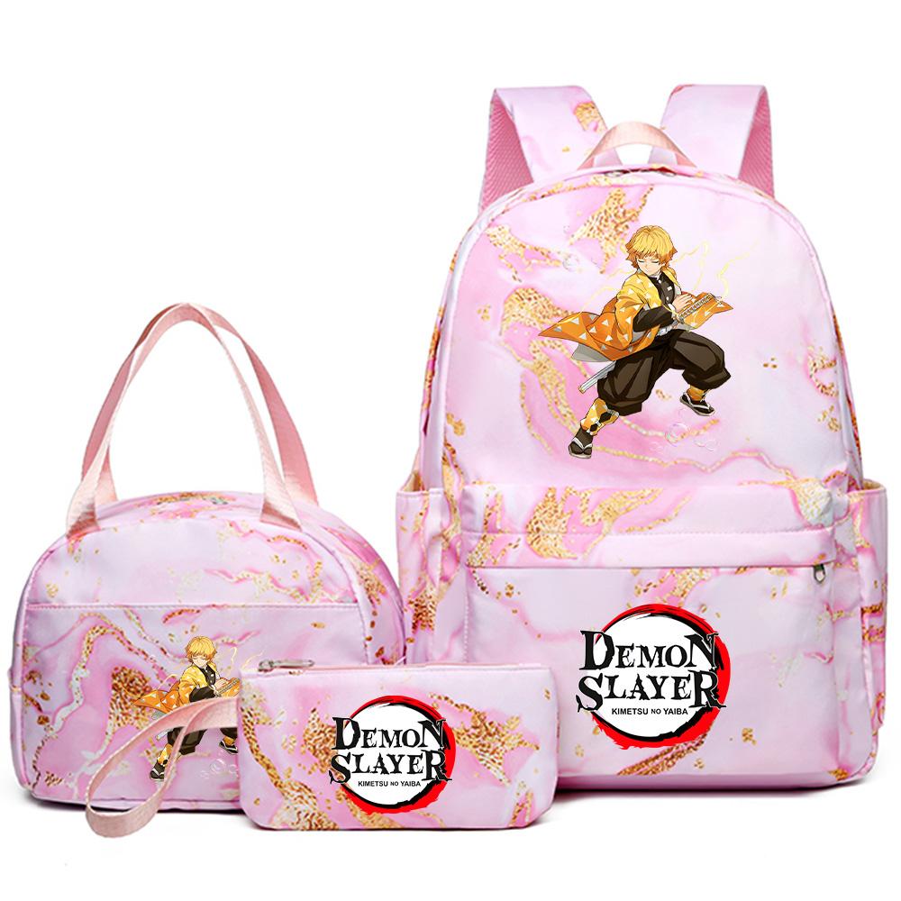 3Pcs/set Demon Slayer Printed Backpack Handbag Pencil Case for Teenager Student Girl Boy Bookbag Schoolbag Women Large Capacity Waterproof Travel Bag