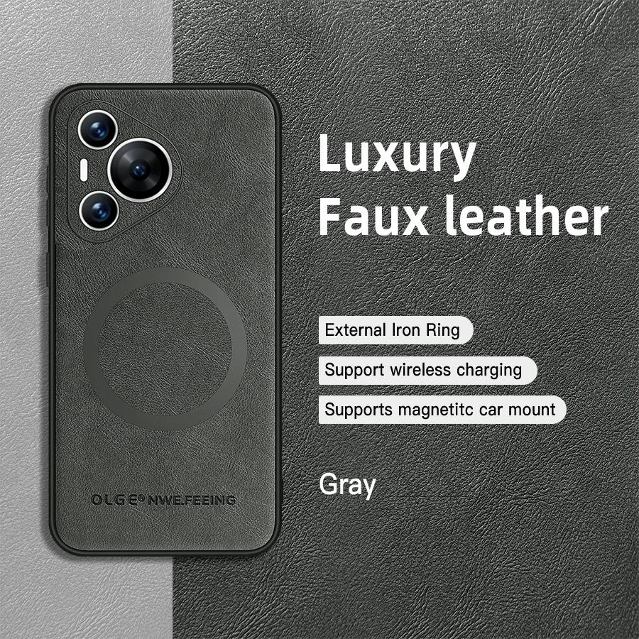 For Huawei Pura 70 70 Pro 70 ProPlus 70 Ultra PU Leather Magnetic Ring Soft Edge Anti-Drop Anti-Fingerprint Phone Case