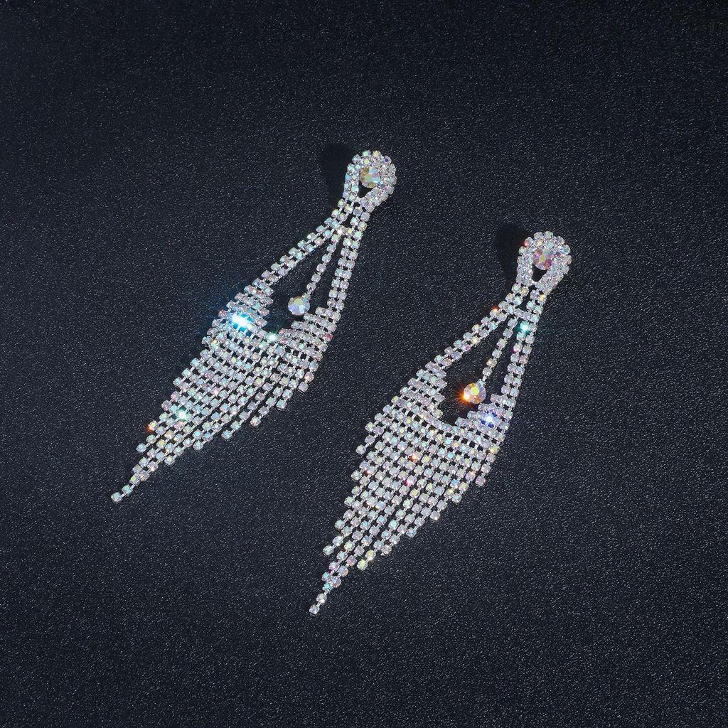 European and American fashion super flash long line earrings women, temperament luxury stud earrings, factory direct sales