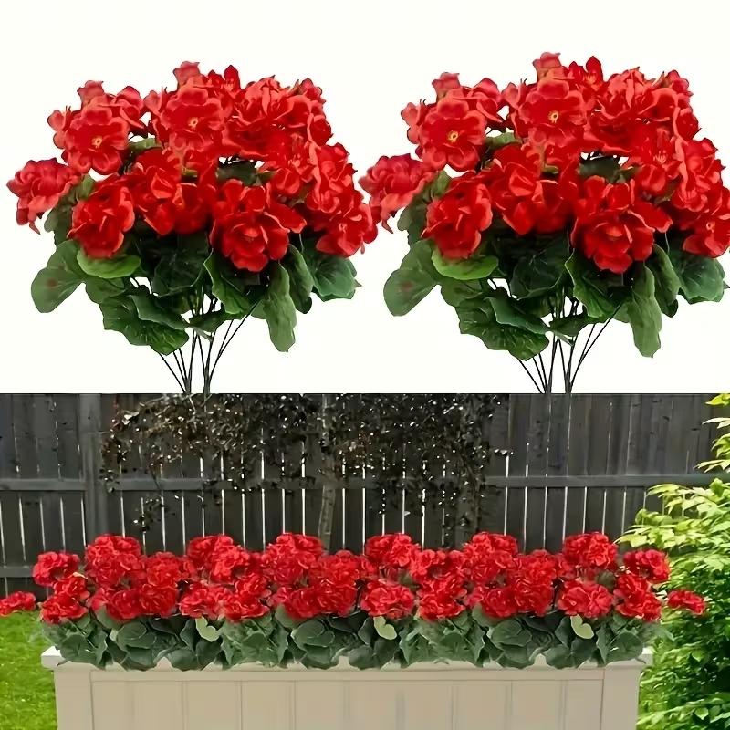 1/5pc Artificial Geraniums With Green Leaves - Perfect For Home Garden Decor, Weddings, Birthdays & More - No Battery Needed
