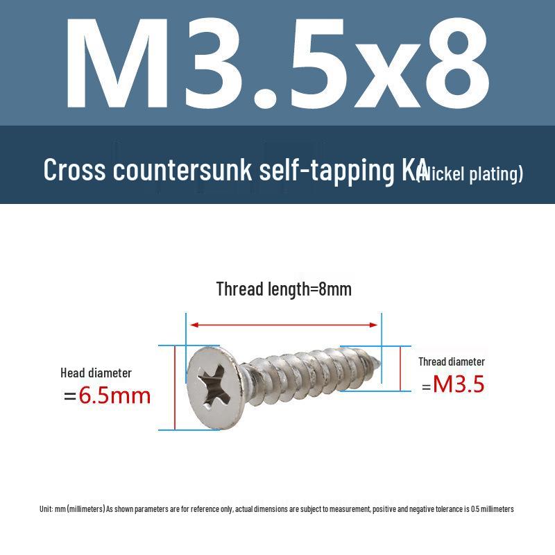 YiguYigu Nickel-Plated Phillips Flat Head Self-Tapping Screws M1-M5, Carbon Steel