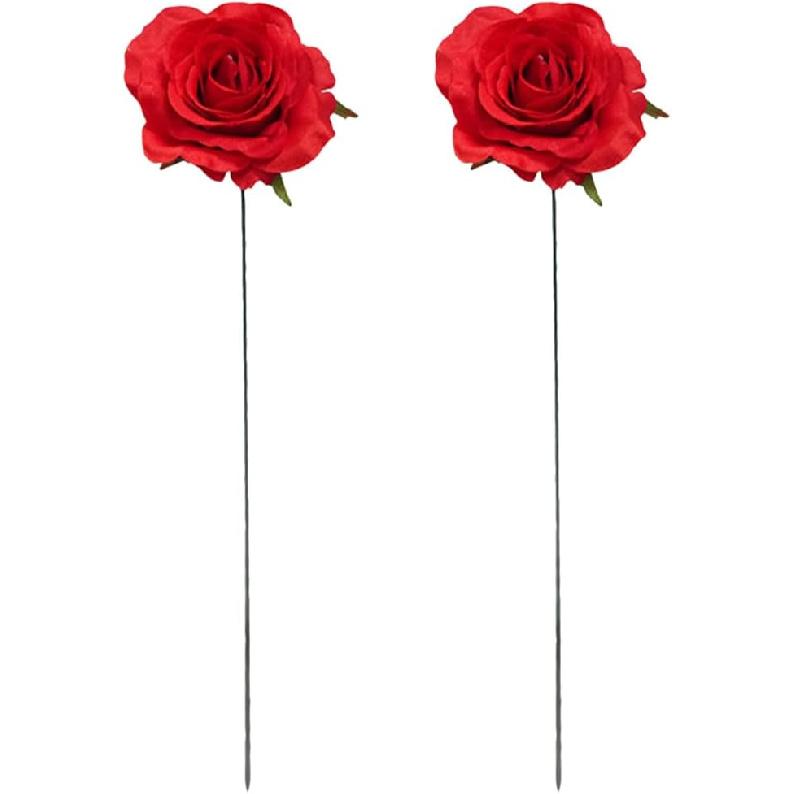 LUOZZY 2 шт. Садовый колышек в виде розы, Металлический красный цветок, Колышек для дорожки, Садовый знак «Роза», Домашнее свадебное уличное украшение