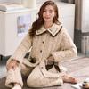 Three-Layer Padded Pajamas Women'S Winter Coral Fleece Thickened And Fleece Sweet And Cute Winter Flannel Loungewear Set