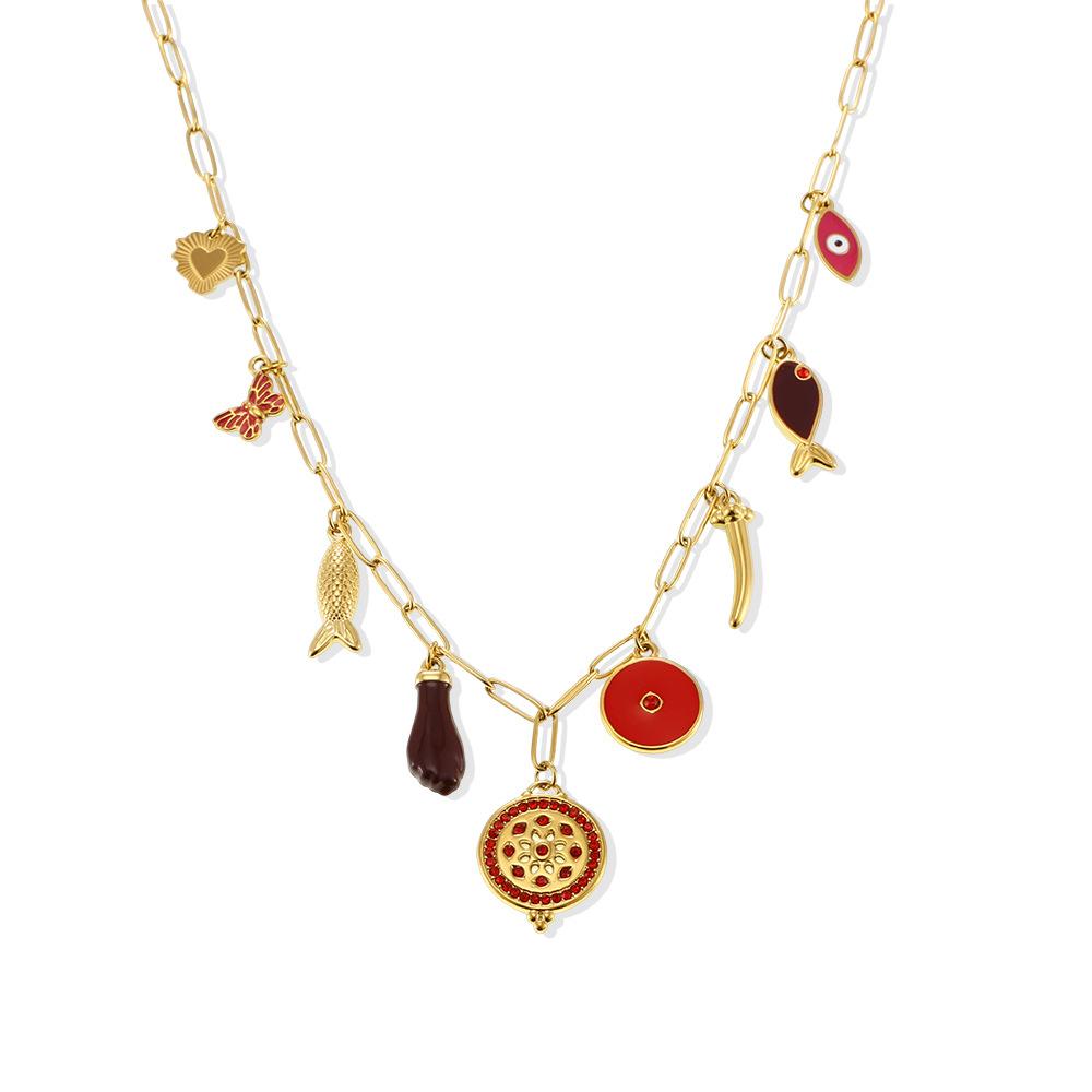 1 Piece Personalised Multi-Accessories Fashion Creative Style Necklace Stainless Steel 18k Gold Plated Collarbone Chain