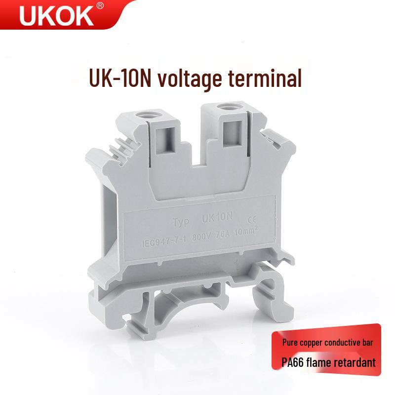 UK10N Flame-Retardant Copper Screw-Type Rail-Mounted Voltage Terminal Block